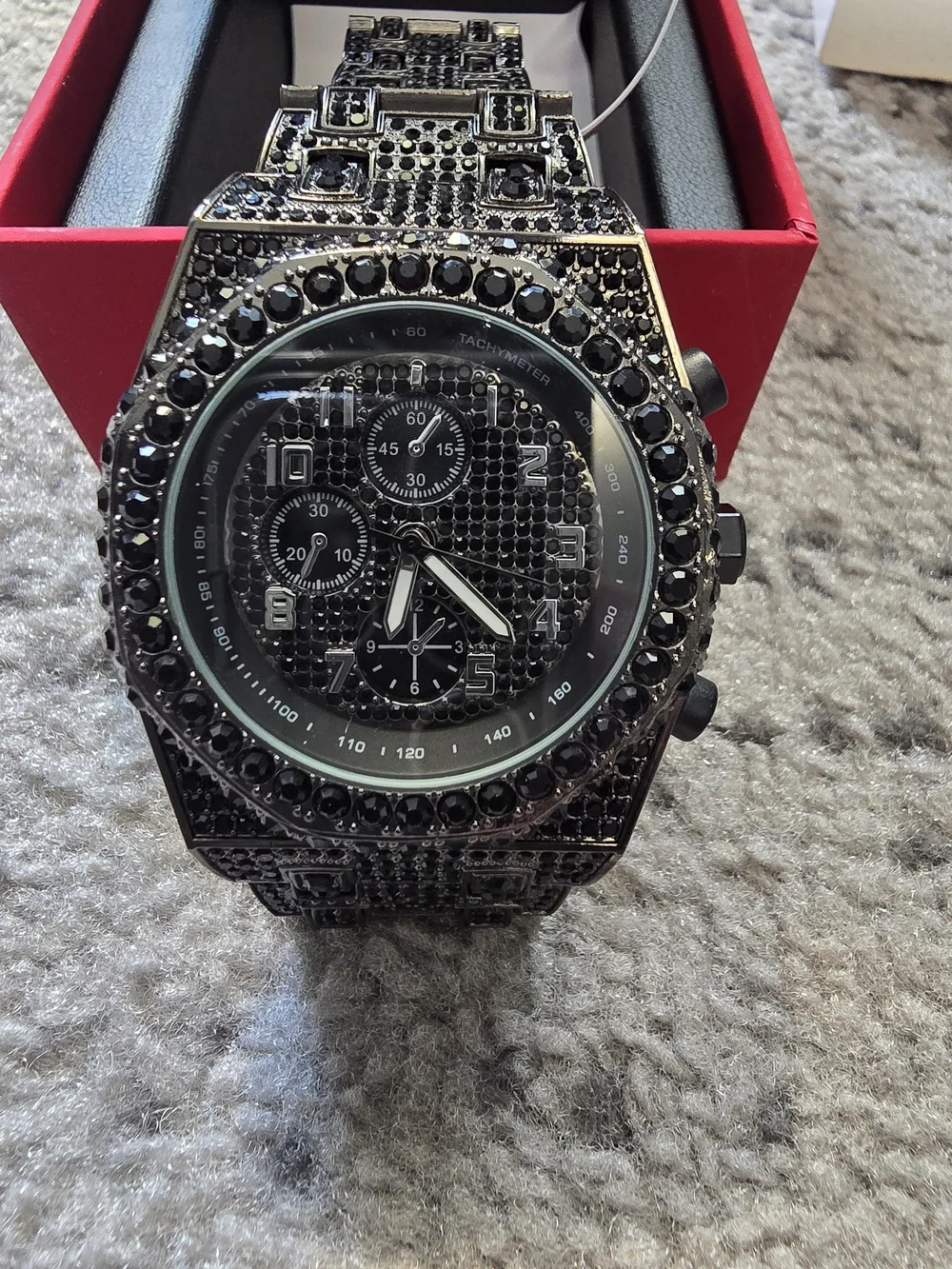 Black Men’s Crystal-Accented Chronograph Watch